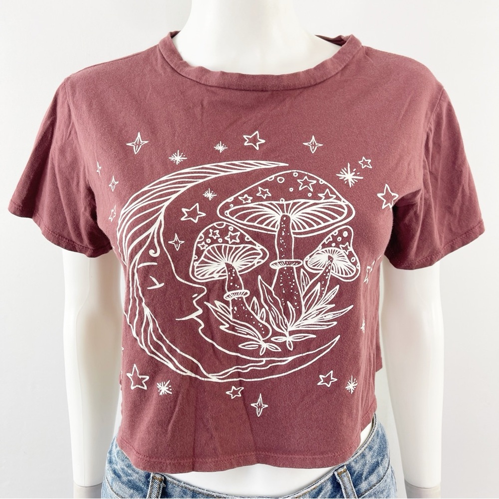 Philosophy of Love Maroon Cropped T-Shirt Size S Moon Magic Mushrooms Witchy